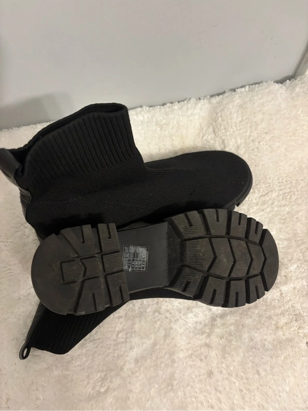 Black Knit Sock Booties - Women's Slip-On Ankle Boots